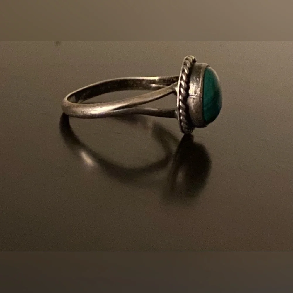 Vintage Taxco Sterling Silver Malachite Ring | Mexico | Size 5.75